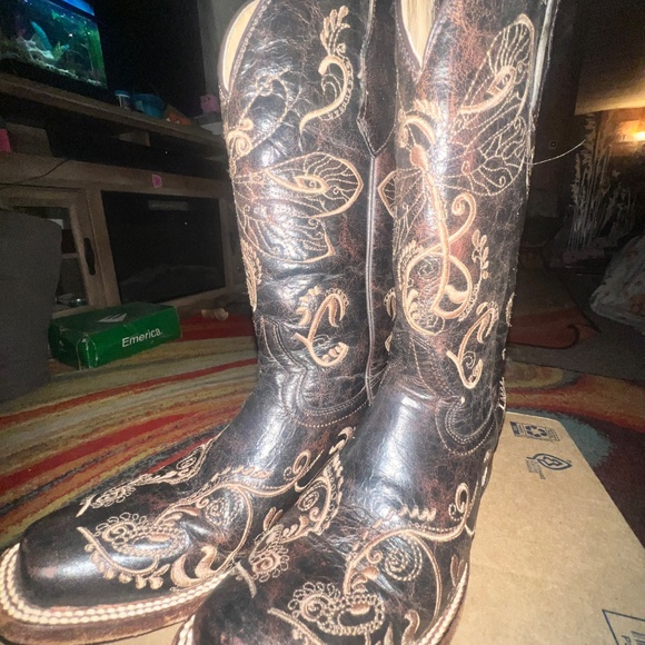 Circle G Leather Dragonfly Embroidered Western Cowgirl Square Toe Boots Size 6 - Picture 11 of 11